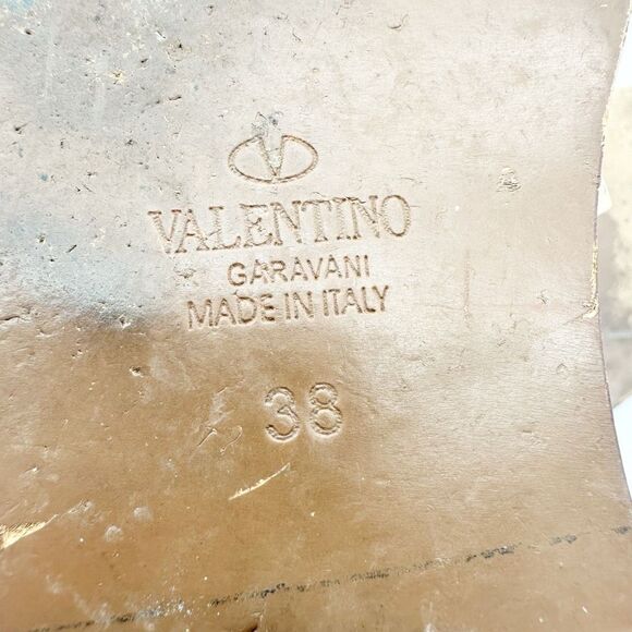 VALENTINO Rockstud Flair Cage Brown Leather Sandal Size 38 Flip Flop Studded - Picture 11 of 12